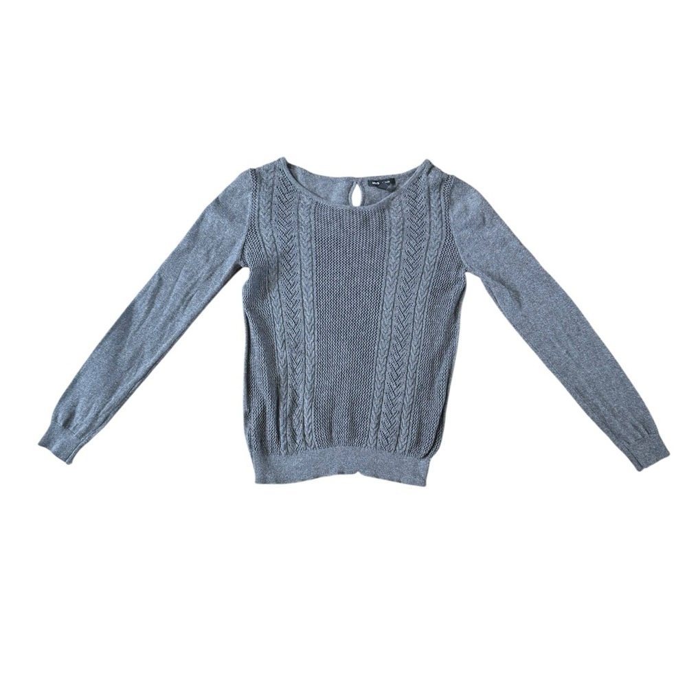 MANGO MNG Basics Gray Sweater Bows Keyholes  XS Quiet Luxury Long Sleeve Light